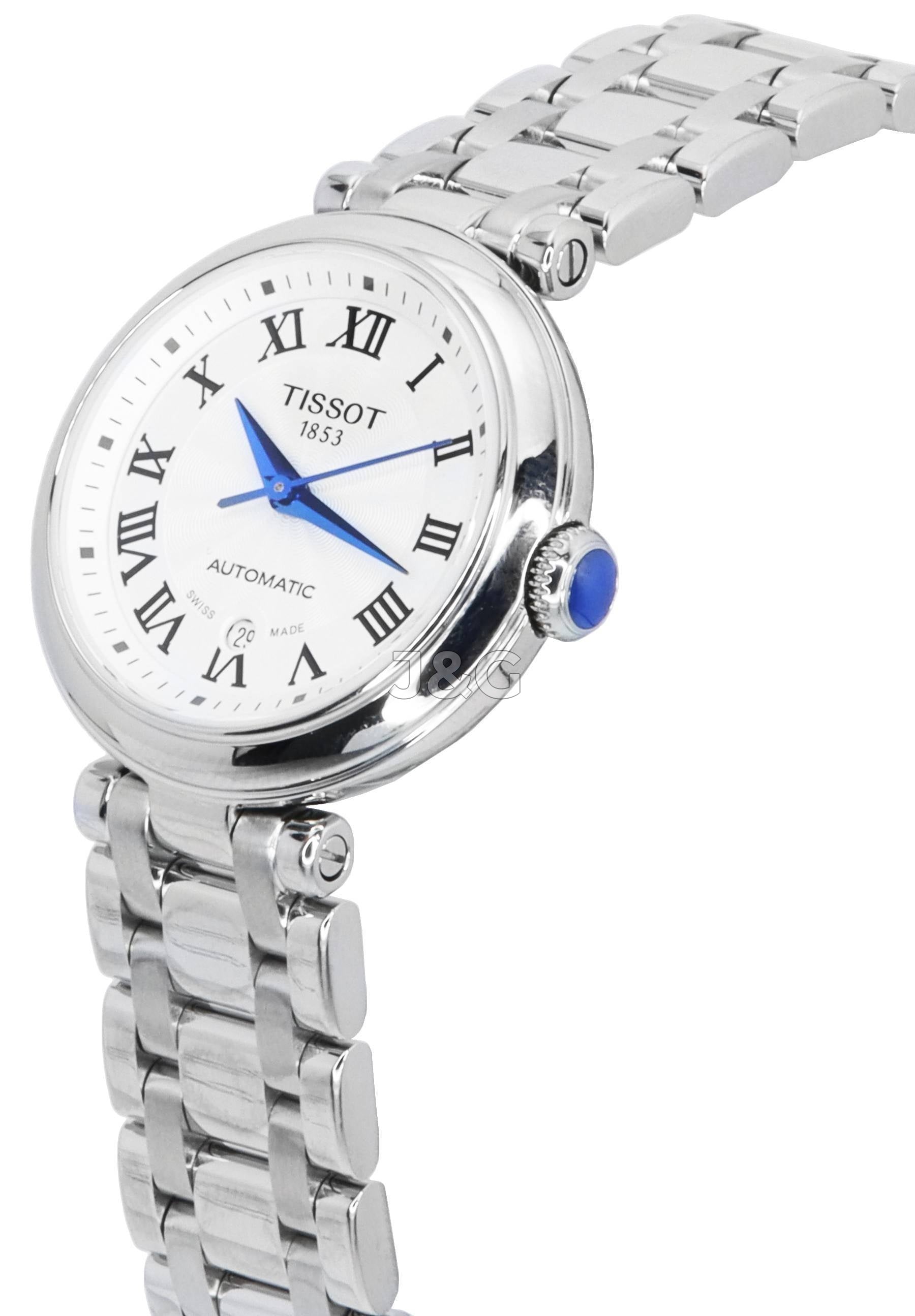 Tissot Automatic movement White Stainless steel Female T126.207.11.013.00. A brand-new Tissot watch featuring a White dial and a Stainless steel strap. Angled view. - view 2