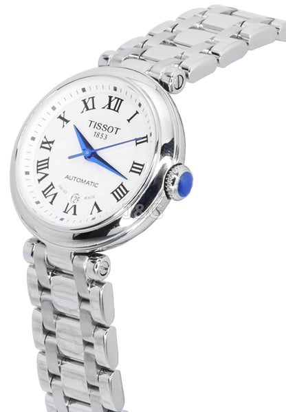 Tissot Automatic movement White Stainless steel Female T126.207.11.013.00. A brand-new Tissot watch featuring a White dial and a Stainless steel strap. Angled view. - view 2