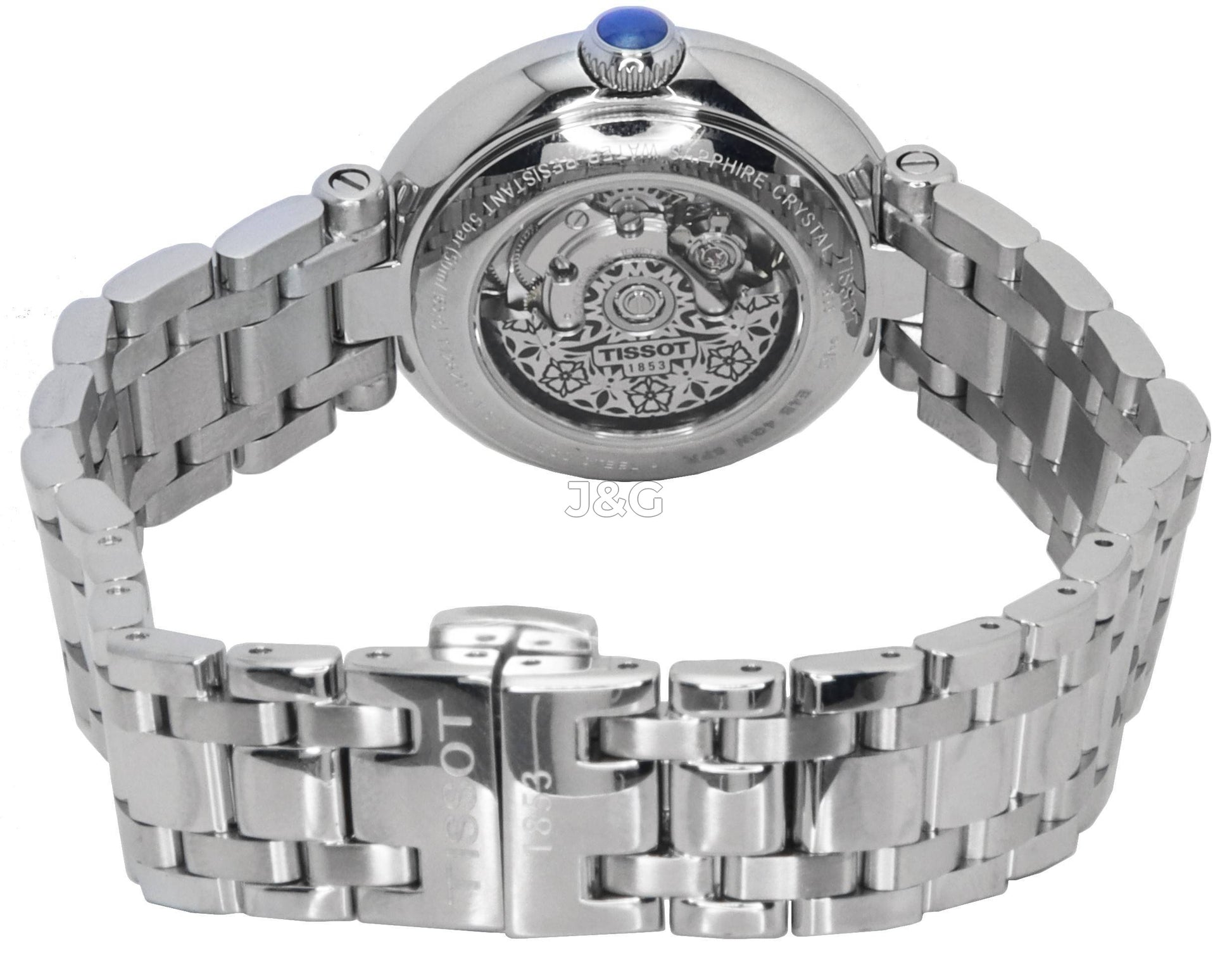 Tissot Automatic movement White Stainless steel Female T126.207.11.013.00. A brand-new Tissot watch featuring a White dial and a Stainless steel strap. Angled view. - view 3