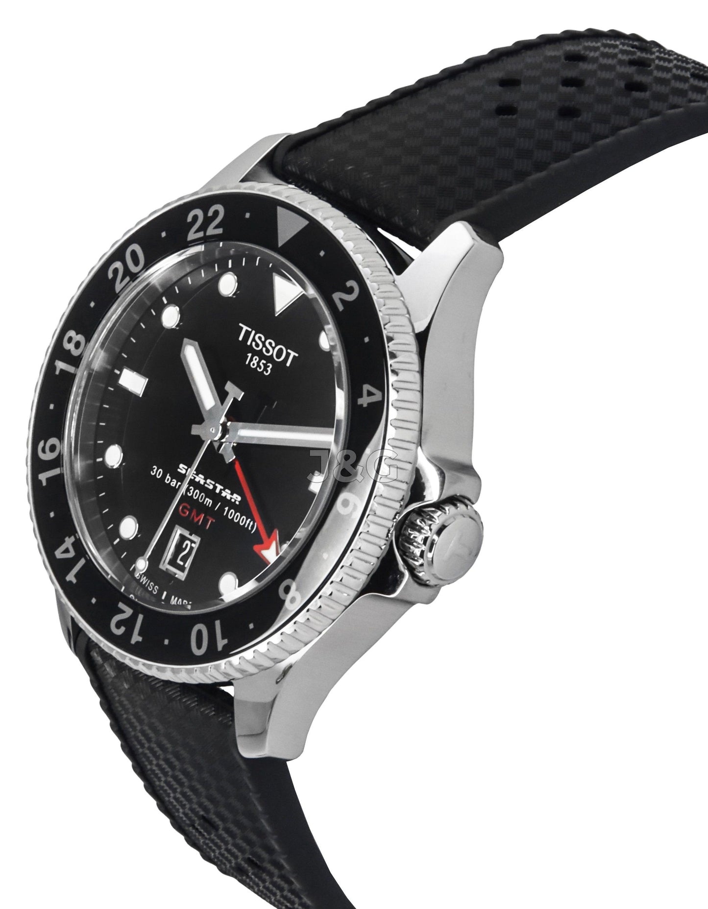 Tissot Date display Black Rubber Male T120.852.17.051.00. A brand-new Tissot watch featuring a Black dial and a Rubber strap. Side view. - view 3