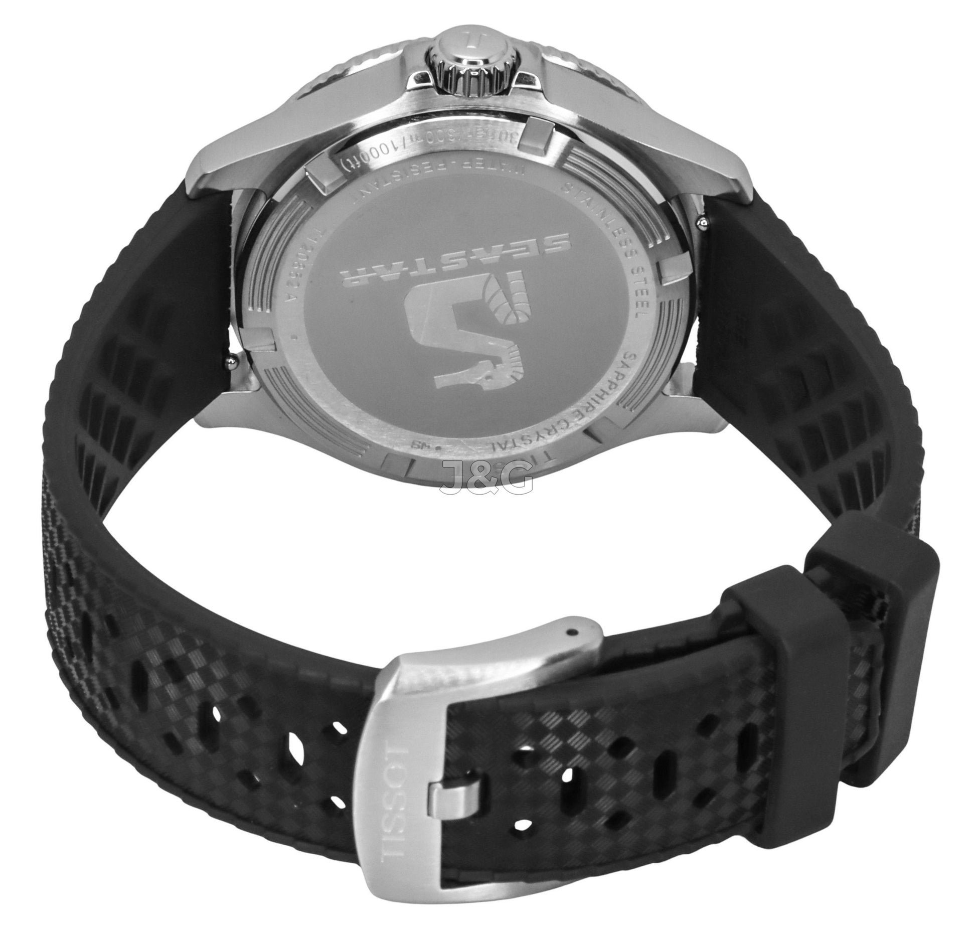Tissot Date display Black Rubber Male T120.852.17.051.00. A brand-new Tissot watch featuring a Black dial and a Rubber strap. Side view. - view 4