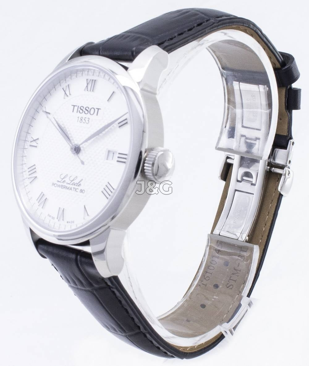 Tissot T-Classic Le Locle Automatic movement White Leather Male T006.407.16.033.00. A brand-new Tissot T-Classic watch featuring a White dial and a Leather strap. Side view. - view 2