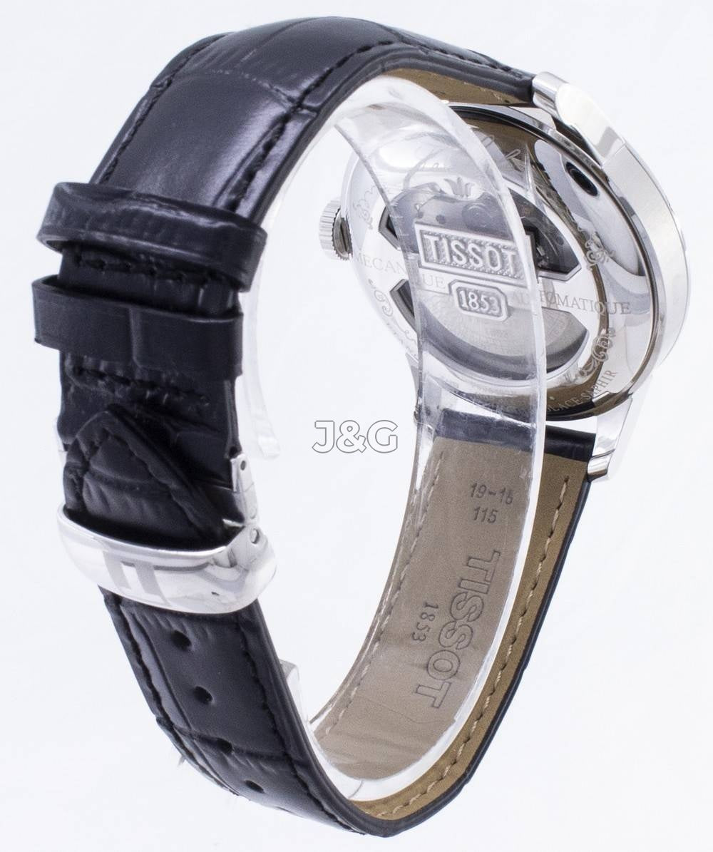 Tissot T-Classic Le Locle Automatic movement White Leather Male T006.407.16.033.00. A brand-new Tissot T-Classic watch featuring a White dial and a Leather strap. Side view. - view 3