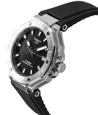 Tissot T-Race Anti-reflective Black Silicone Male T141.807.17.051.00. A brand-new Tissot T-Race watch featuring a Black dial and a Silicone strap. Angled view. - view 3
