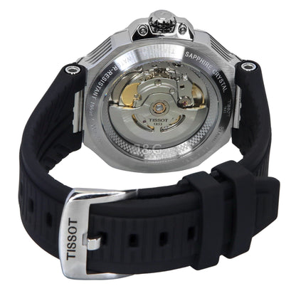 Tissot T-Race Anti-reflective Black Silicone Male T141.807.17.051.00. A brand-new Tissot T-Race watch featuring a Black dial and a Silicone strap. Angled view. - view 4