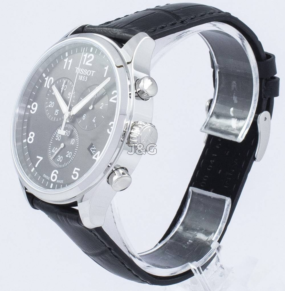 Tissot T-Sport Chrono XL Date display Blue Leather Male T116.617.16.057.00~. A brand-new Tissot T-Sport watch featuring a Blue dial and a Leather strap. Front view. - view 3