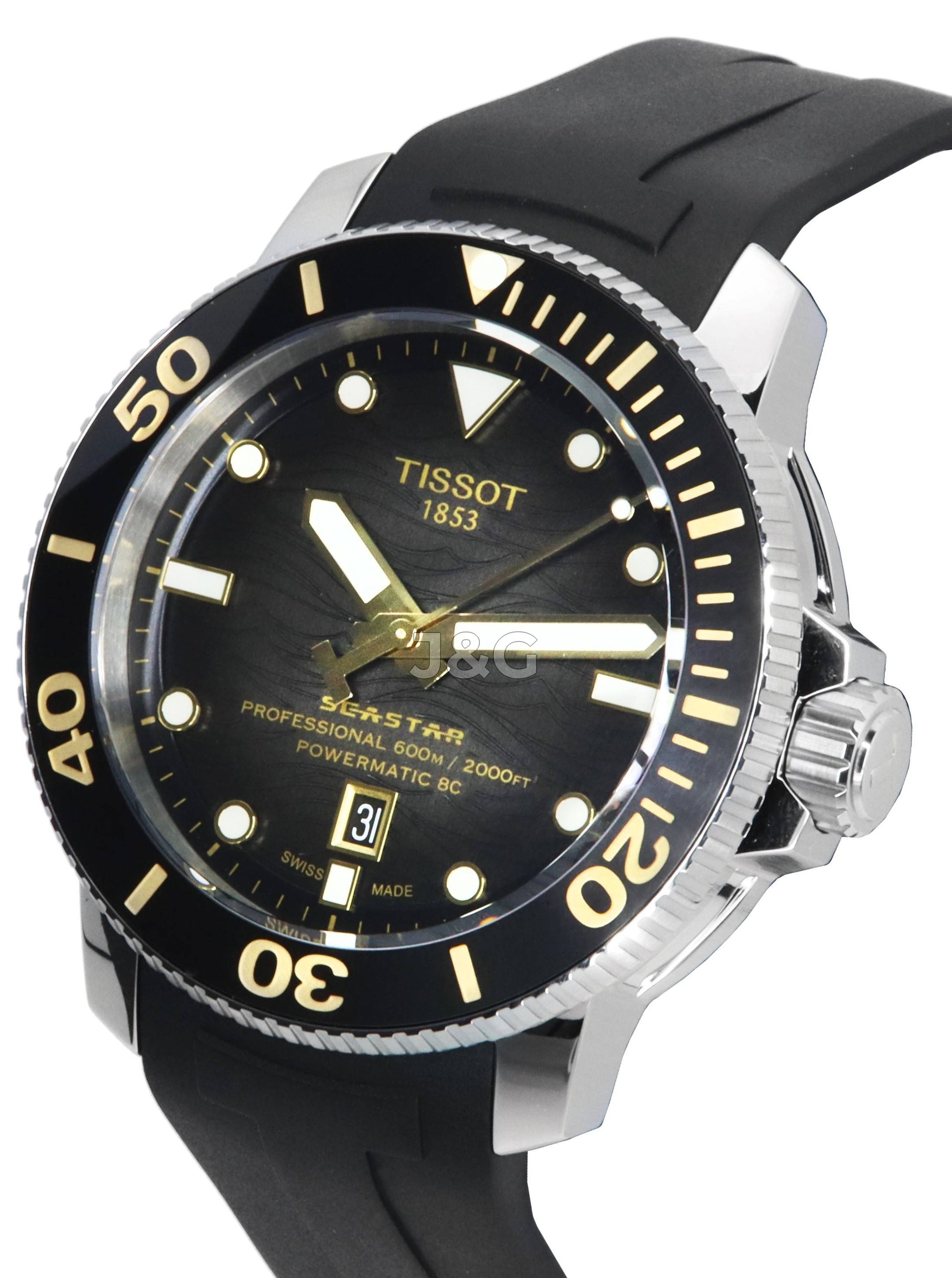 Tissot T-Sport Seastar Automatic movement White Rubber Male T120.607.17.441.01. A brand-new Tissot T-Sport watch featuring a White dial and a Rubber strap. Side view. - view 3