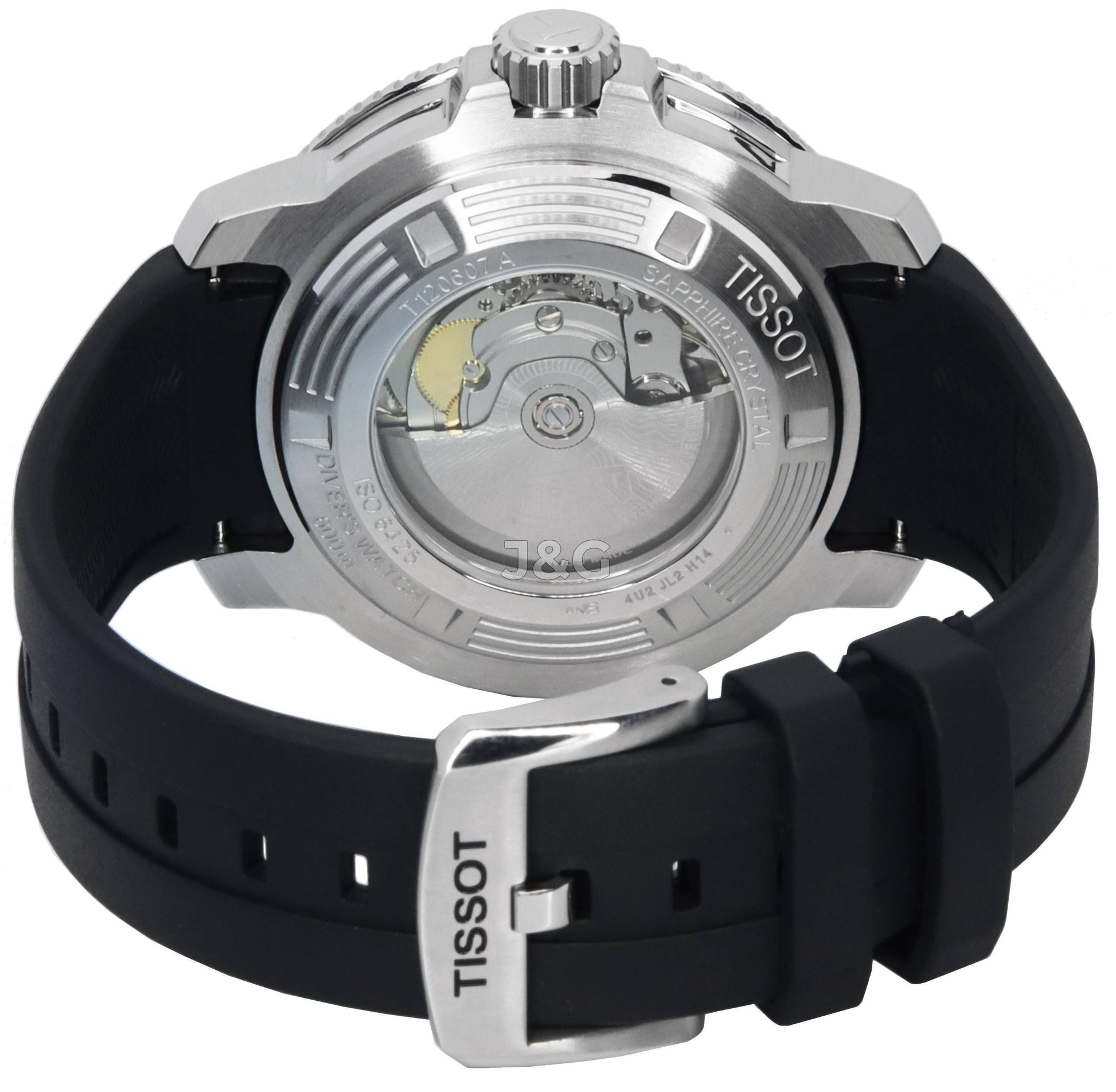 Tissot T-Sport Seastar Automatic movement White Rubber Male T120.607.17.441.01. A brand-new Tissot T-Sport watch featuring a White dial and a Rubber strap. Side view. - view 4