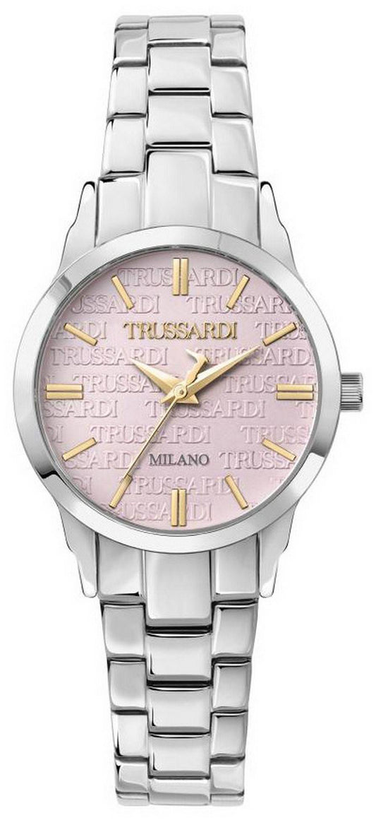 Trussardi T-Bent Pink Stainless Steel Dial Quartz. A brand-new Trussardi T-Bent watch featuring a Stainless steel strap. Angled view.