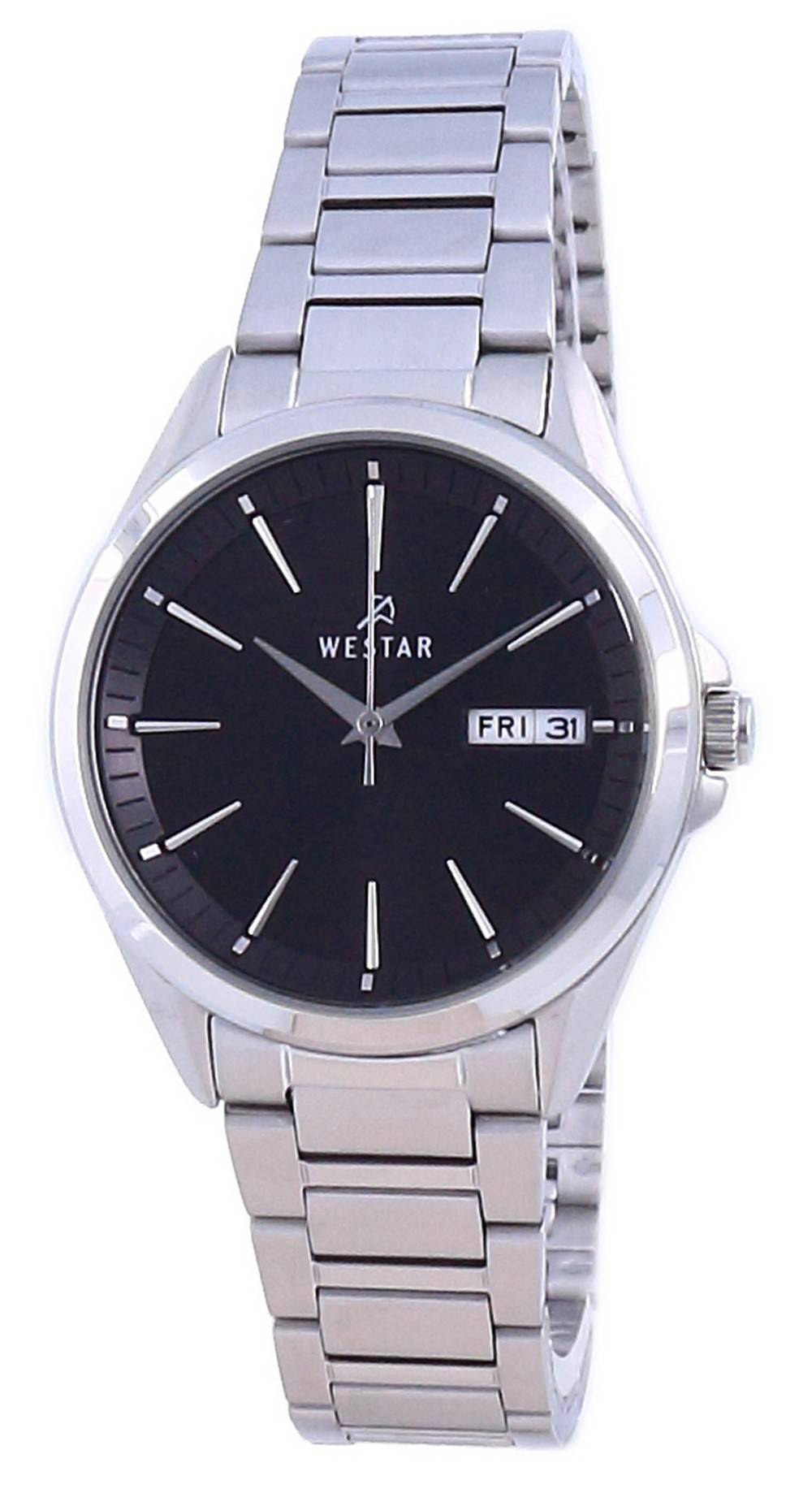 Westar Black Dial Stainless Steel Quartz 40212 STN 103 Wo. A brand-new Westar watch featuring a Black dial and a Stainless steel strap. Front view.