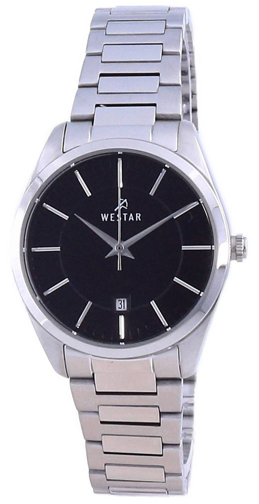 Westar Black Dial Stainless Steel Quartz 40213 STN 103 Wo. A brand-new Westar watch featuring a Black dial and a Stainless steel strap. Front view.
