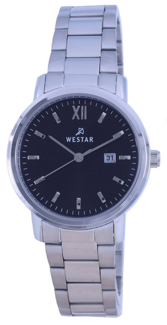 Westar Black Dial Stainless Steel Quartz 40245 STN 103 Wo. A brand-new Westar watch featuring a Black dial and a Stainless steel strap. Side view.