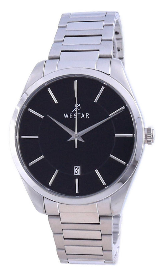 Westar Black Dial Stainless Steel Quartz 50213 STN 103. A brand-new Westar watch featuring a Black dial and a Stainless steel strap. Front view.