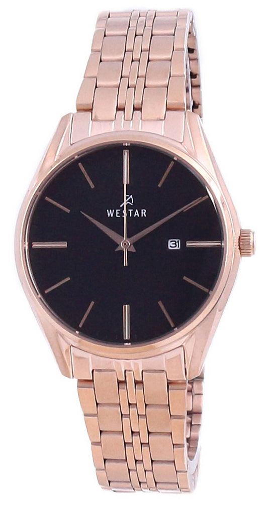 Westar Black Dial Two Tone Stainless Steel Quartz 40210 PPN. A brand-new Westar watch featuring a Black dial and a Stainless steel strap. Angled view.
