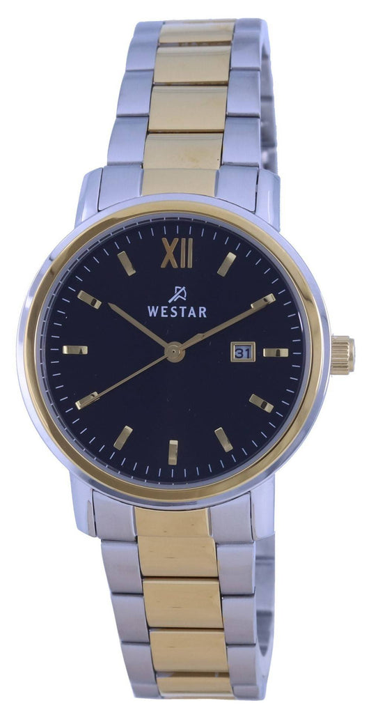 Westar Black Two Tone Stainless Steel Quartz 40245 CBN 103. A brand-new Westar watch featuring a Stainless steel strap. Angled view.
