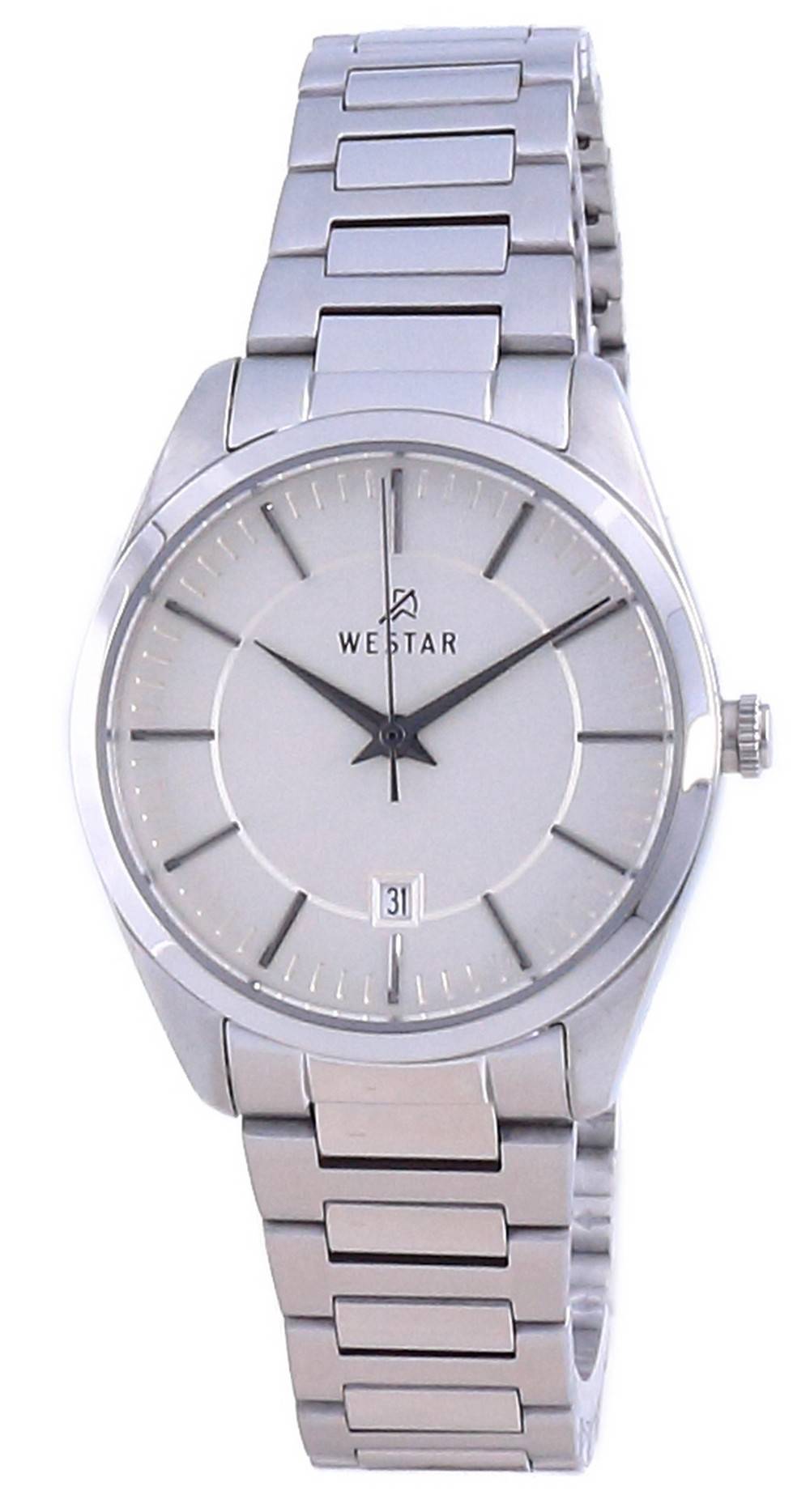 Westar Champagne Dial Stainless Steel Quartz 40213 STN 102. A brand-new Westar watch featuring a Champagne dial and a Stainless steel strap. Front view.