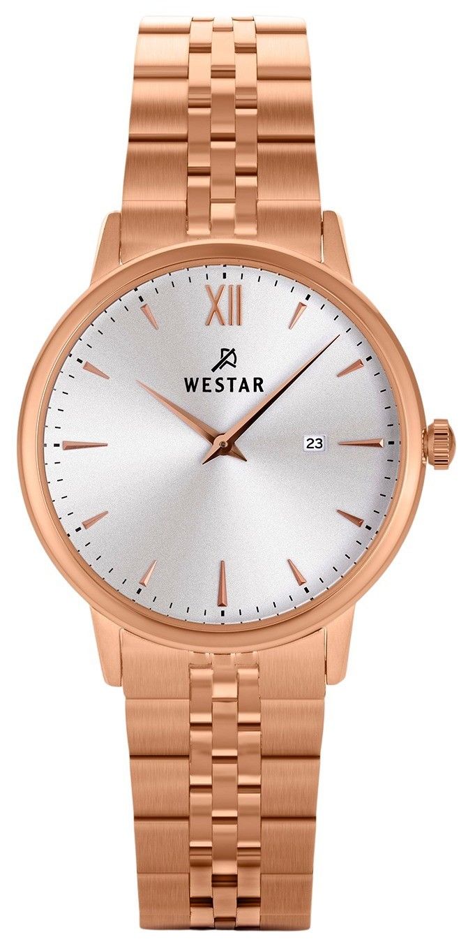 Westar Profile Rose Gold Tone Stainless Steel Silver Dial. A brand-new Westar Profile watch featuring a Silver dial and a Stainless steel strap. Front view.