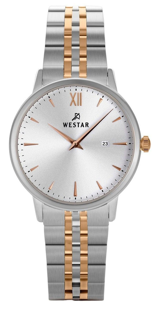 Westar Profile Two Tone Stainless Steel Silver Dial Quartz. A brand-new Westar Profile watch featuring a Silver dial and a Stainless steel strap. Front view.