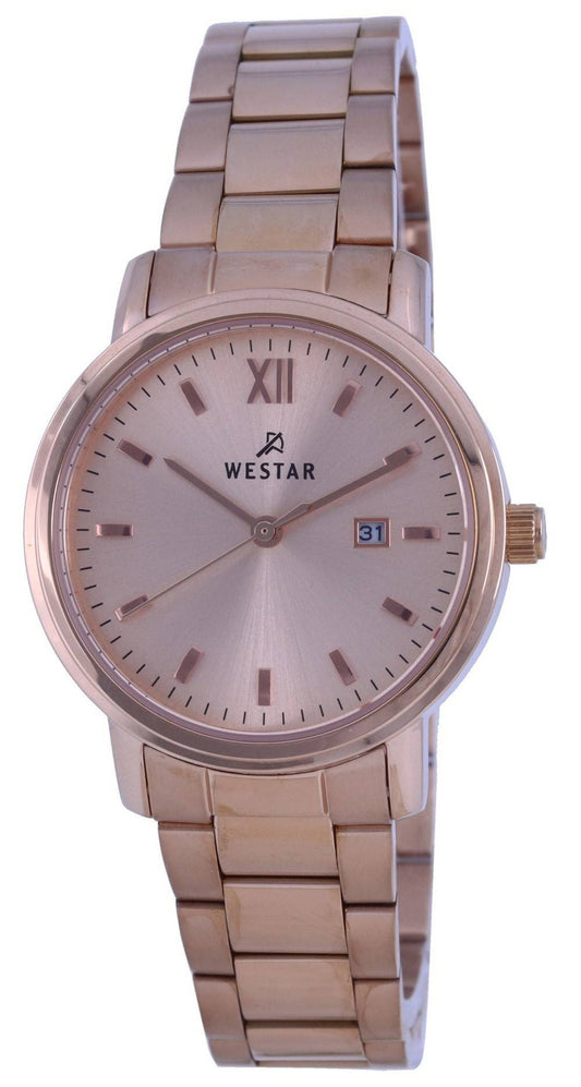 Westar Rose Gold Tone Stainless Steel Quartz 40245 PPN 609. A brand-new Westar watch featuring a Stainless steel strap. Angled view.