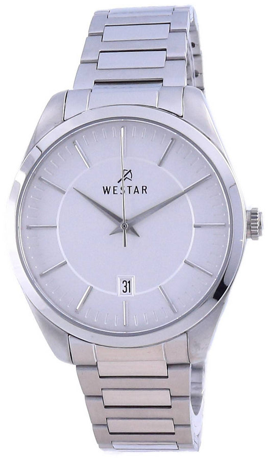 Westar Silver Dial Stainless Steel Quartz 50213 STN 107. A brand-new Westar watch featuring a Silver dial and a Stainless steel strap. Front view.