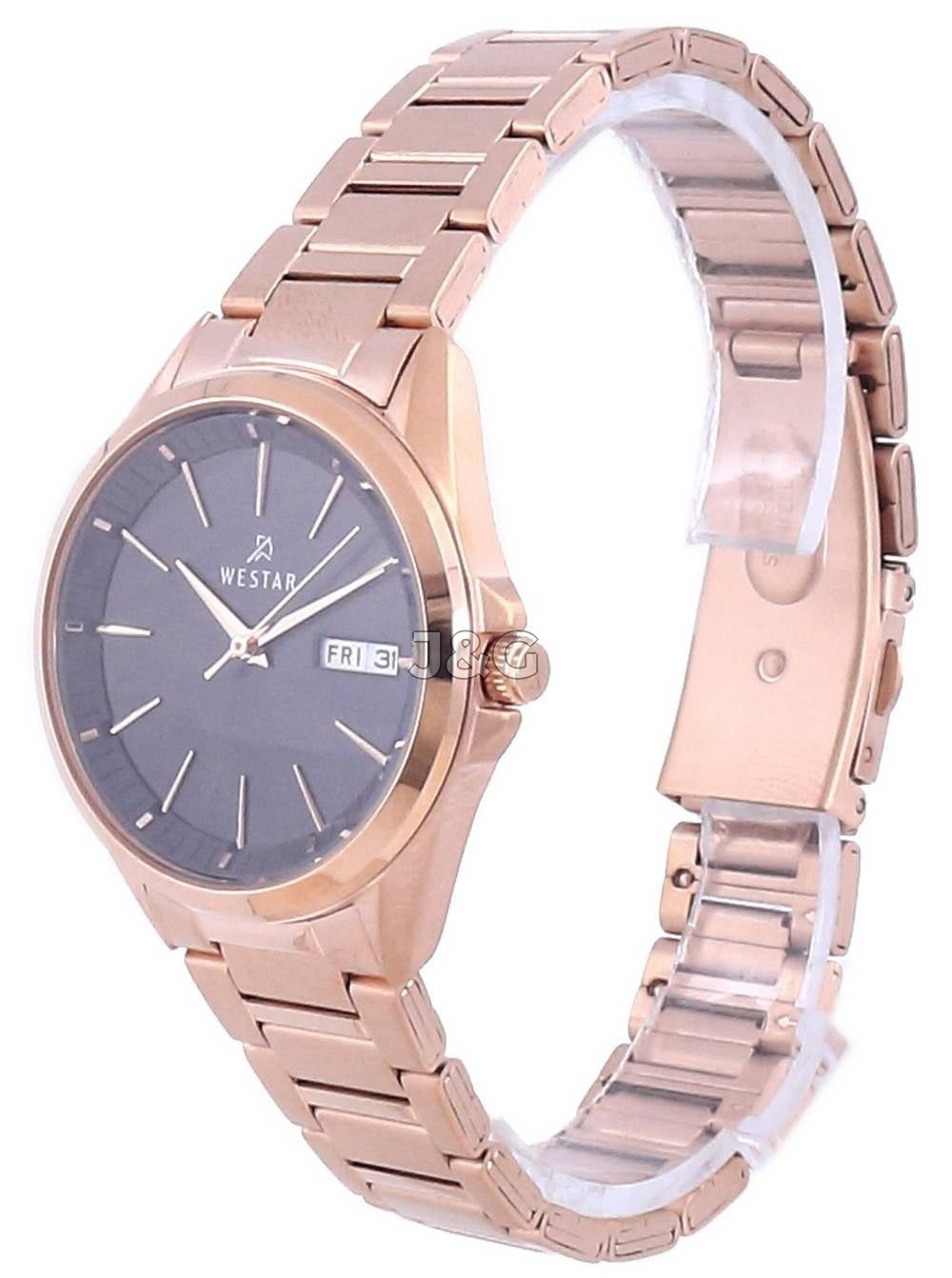 Westar Date display Black Stainless steel Female 40212PPN603. A brand-new Westar watch featuring a Black dial and a Stainless steel strap. Angled view. - view 2