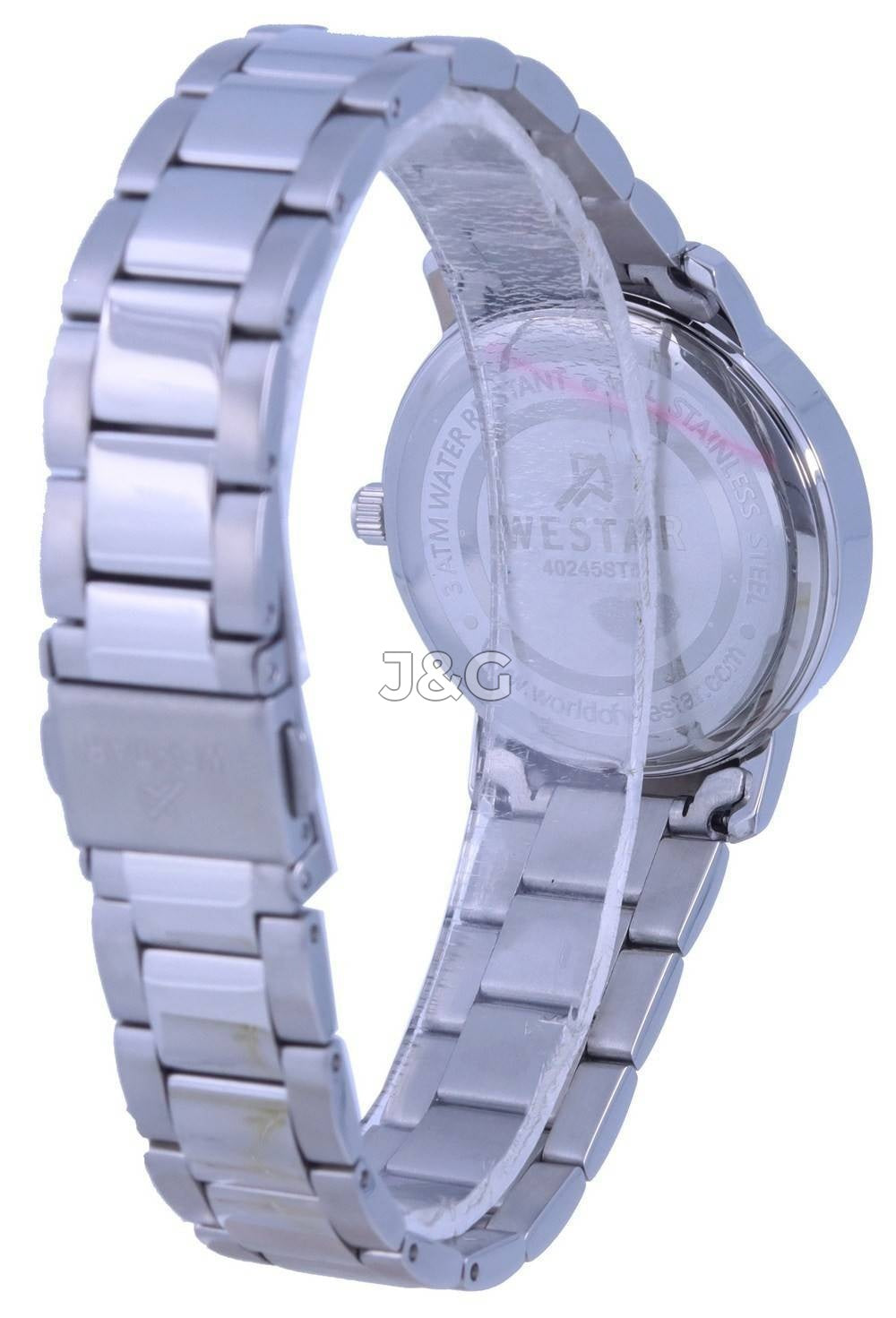 Westar Date display Black Stainless steel Female 40245STN103. A brand-new Westar watch featuring a Black dial and a Stainless steel strap. Front view. - view 3