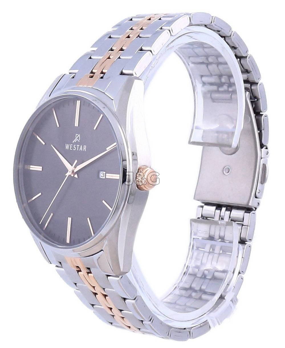 Westar Date display Black Stainless steel Male 50210SPN603. A brand-new Westar watch featuring a Black dial and a Stainless steel strap. Angled view. - view 2