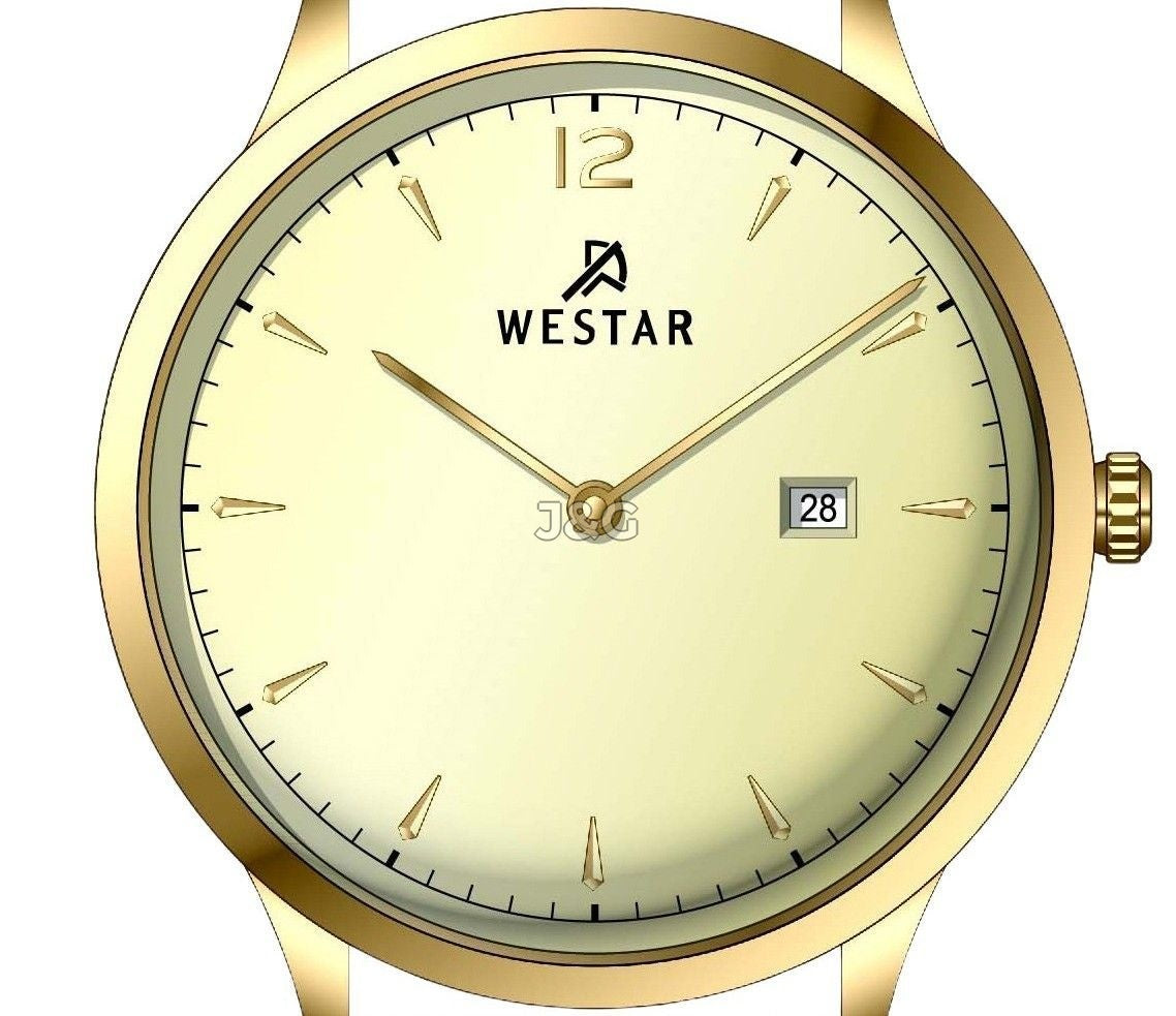 Westar Profile Date display Champagne Leather Male 50217GPN122. A brand-new Westar Profile watch featuring a Champagne dial and a Leather strap. Side view. - view 2