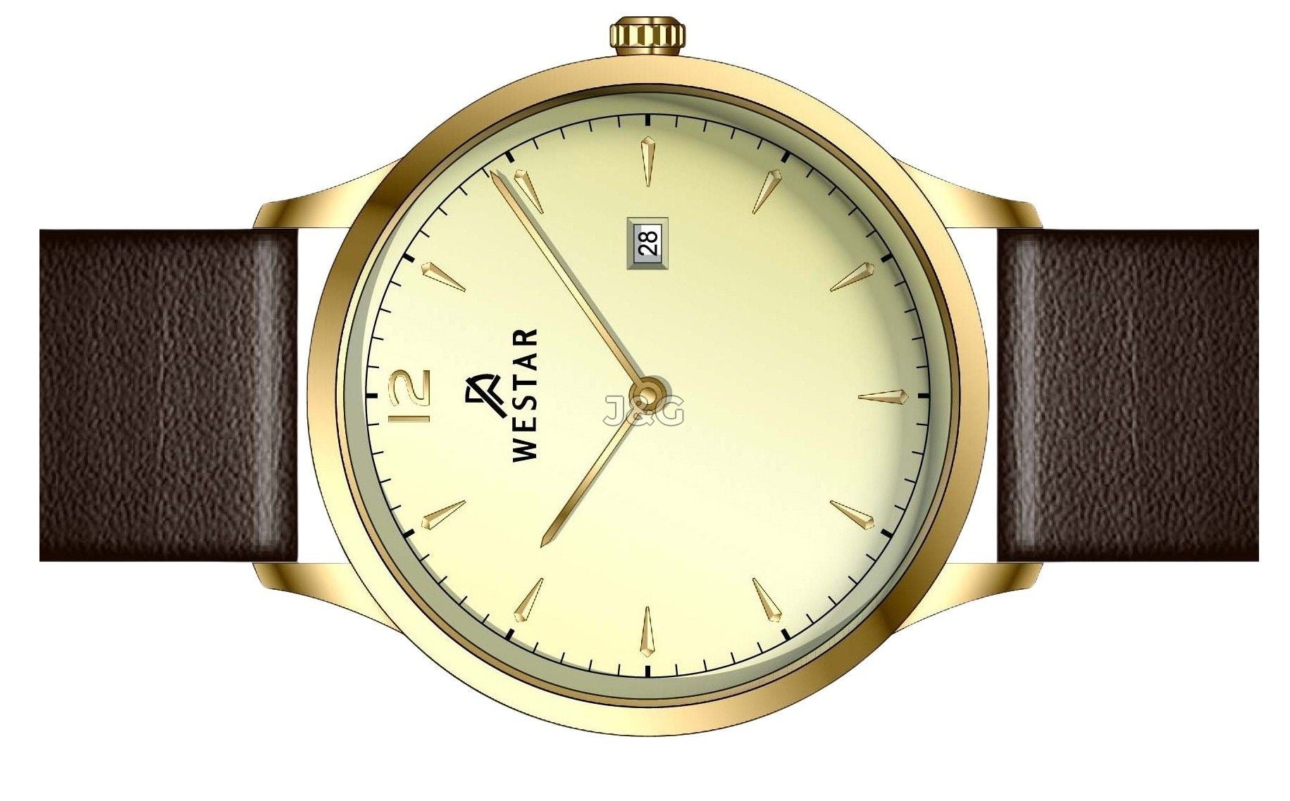 Westar Profile Date display Champagne Leather Male 50217GPN122. A brand-new Westar Profile watch featuring a Champagne dial and a Leather strap. Side view. - view 3