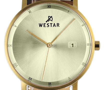 Westar Profile Date display Champagne Leather Male 50221GPN102. A brand-new Westar Profile watch featuring a Champagne dial and a Leather strap. Side view. - view 2