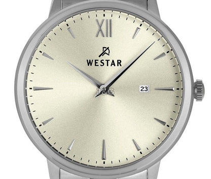 Westar Profile Date display Champagne Stainless steel Male 50215STN102. A brand-new Westar Profile watch featuring a Champagne dial and a Stainless steel strap. Front view. - view 2