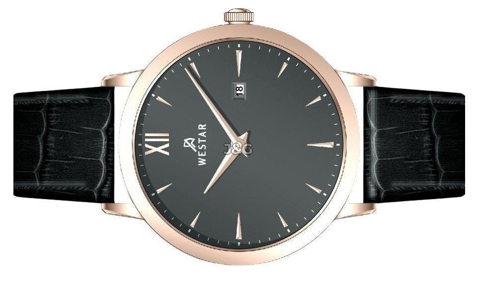 Westar Profile Date display Grey Leather Male 50214PPN606. A brand-new Westar Profile watch featuring a Grey dial and a Leather strap. Front view. - view 3