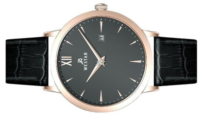 Westar Profile Date display Grey Leather Male 50214PPN606. A brand-new Westar Profile watch featuring a Grey dial and a Leather strap. Front view. - view 3