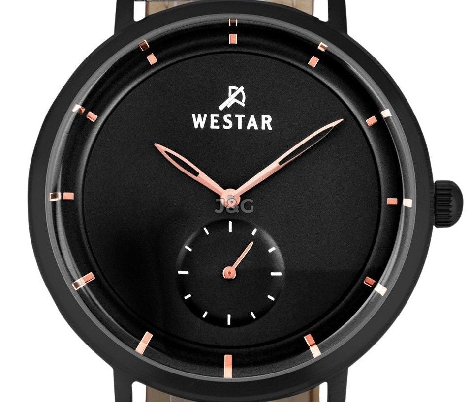Westar Profile Quartz movement Black Leather Male 50246BBN603. A brand-new Westar Profile watch featuring a Black dial and a Leather strap. Front view. - view 2
