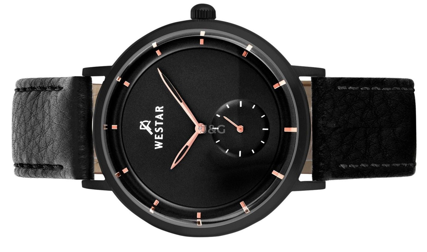 Westar Profile Quartz movement Black Leather Male 50246BBN603. A brand-new Westar Profile watch featuring a Black dial and a Leather strap. Front view. - view 3