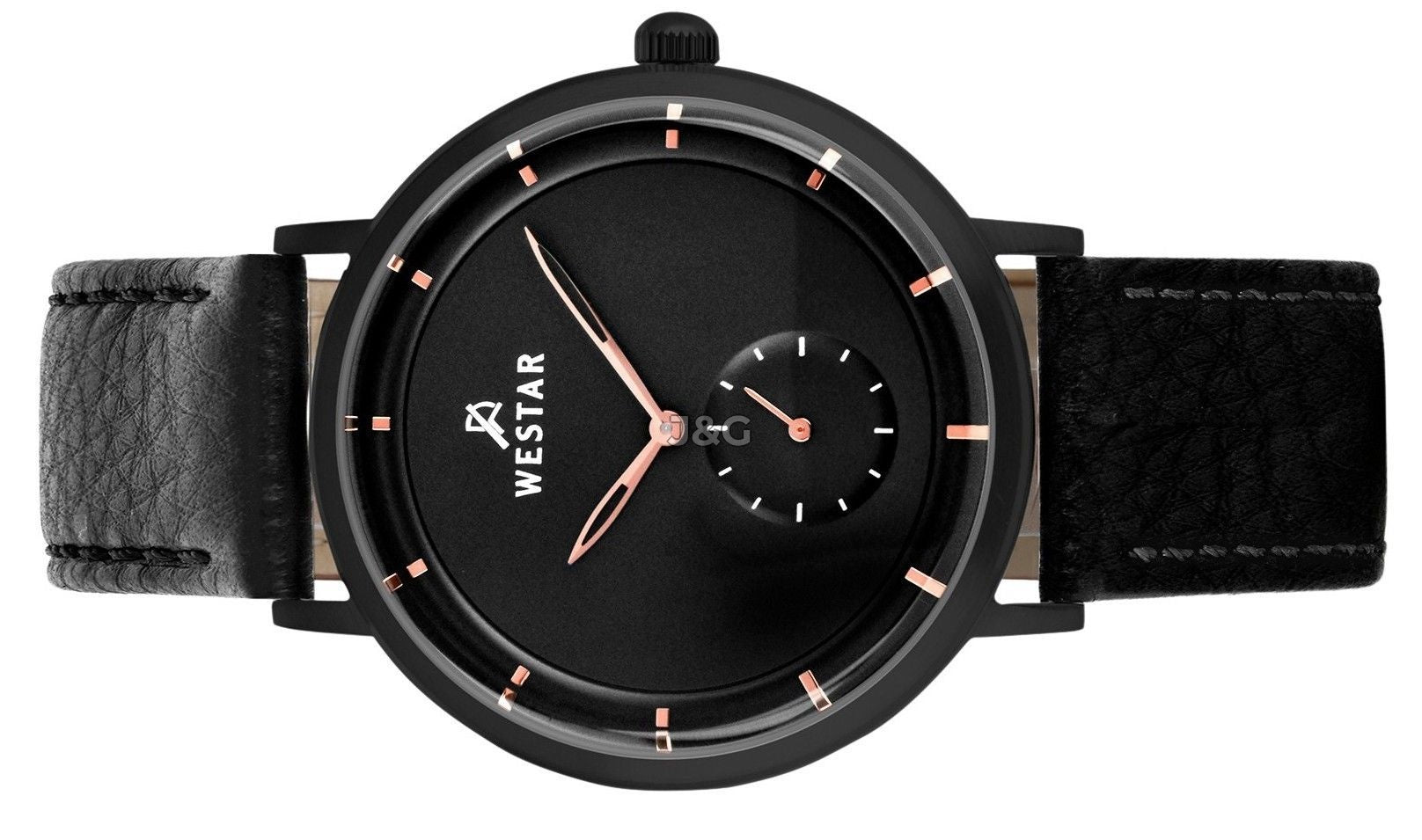 Westar Profile Quartz movement Black Leather Male 50246BBN603. A brand-new Westar Profile watch featuring a Black dial and a Leather strap. Front view. - view 3