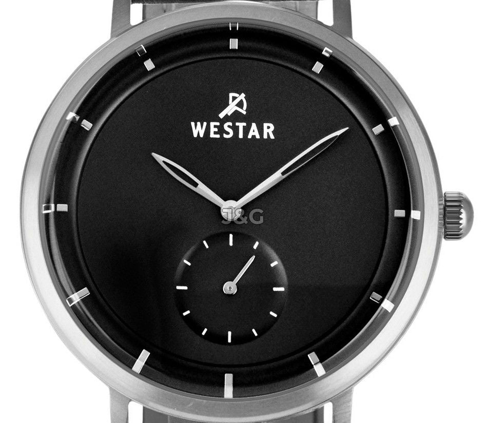 Westar Profile Quartz movement Black Leather Male 50246STN103. A brand-new Westar Profile watch featuring a Black dial and a Leather strap. Side view. - view 2