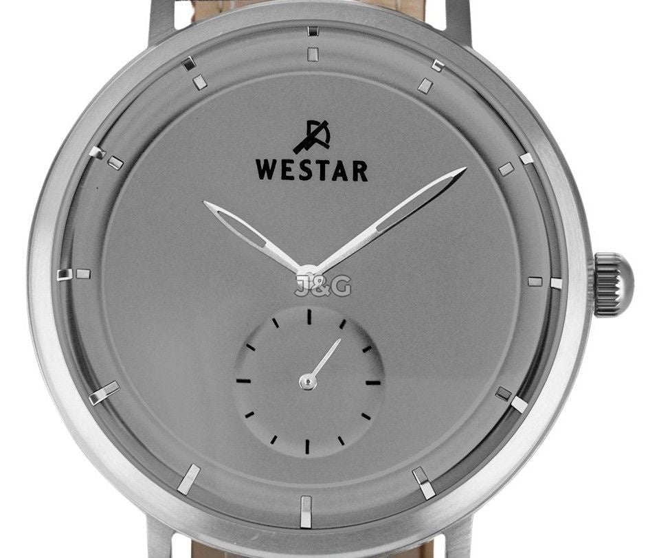 Westar Profile Quartz movement Grey Leather Male 50246STN106. A brand-new Westar Profile watch featuring a Grey dial and a Leather strap. Front view. - view 2