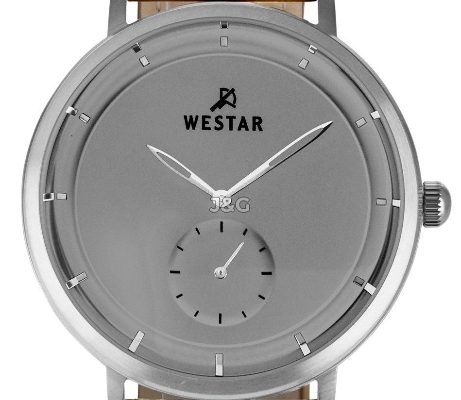 Westar Profile Quartz movement Grey Leather Male 50246STN186. A brand-new Westar Profile watch featuring a Grey dial and a Leather strap. Angled view. - view 2