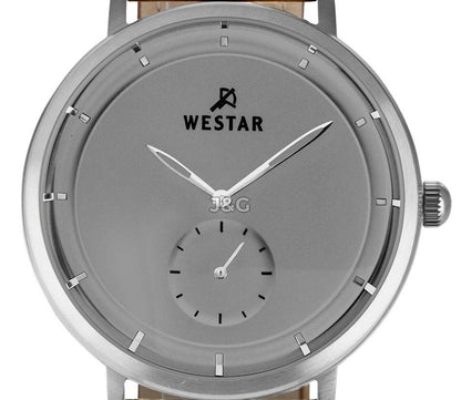 Westar Profile Quartz movement Grey Leather Male 50246STN186. A brand-new Westar Profile watch featuring a Grey dial and a Leather strap. Angled view. - view 2
