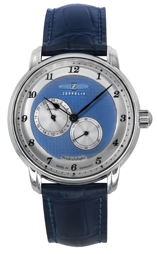 Zeppelin Friedrichshafen Leather Strap Blue Dial Automatic. A brand-new Zeppelin Friedrichshafen watch featuring a Blue dial and a Leather strap. Front view.