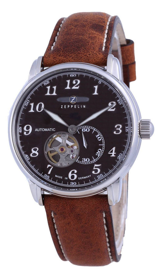 Zeppelin LZ127 Graf Open Heart Leather Automatic 7666-4. A brand-new Zeppelin LZ127 Graf watch featuring a Leather strap. Angled view.