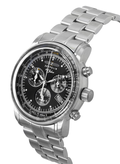 Zeppelin 100 Jahre Quartz movement Black Stainless steel Male Z7680MB2. A brand-new Zeppelin 100 Jahre watch featuring a Black dial and a Stainless steel strap. Side view. - view 3