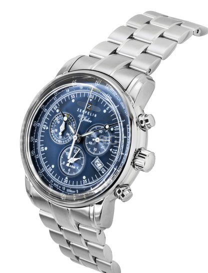 Zeppelin 100 Jahre Quartz movement Blue Leather Male Z7680MB3. A brand-new Zeppelin 100 Jahre watch featuring a Blue dial and a Leather strap. Side view. - view 3