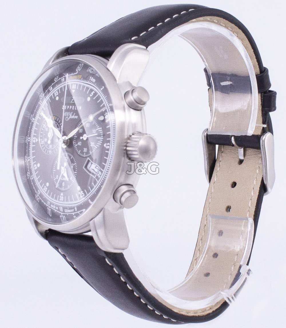 Zeppelin Alarm Black Leather Male Z76802. A brand-new Zeppelin watch featuring a Black dial and a Leather strap. Side view. - view 3