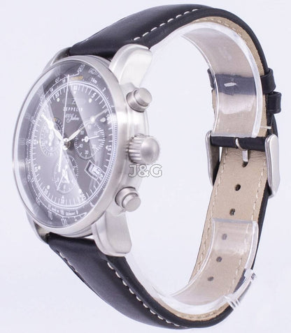 Zeppelin Alarm Black Leather Male Z76802. A brand-new Zeppelin watch featuring a Black dial and a Leather strap. Side view. - view 3