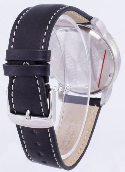 Zeppelin Alarm Black Leather Male Z76802. A brand-new Zeppelin watch featuring a Black dial and a Leather strap. Side view. - view 4