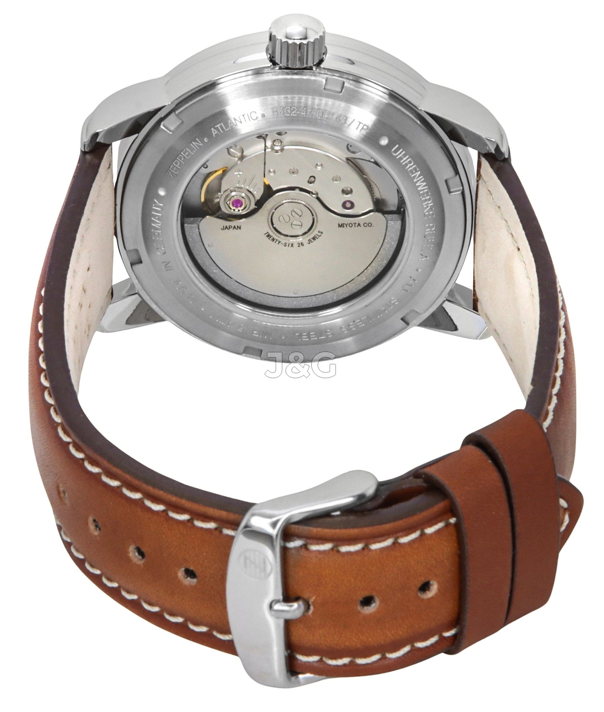 Zeppelin Atlantic Automatic movement Dark Green Leather Male Z84624. A brand-new Zeppelin Atlantic watch featuring a Dark Green dial and a Leather strap. Angled view. - view 4