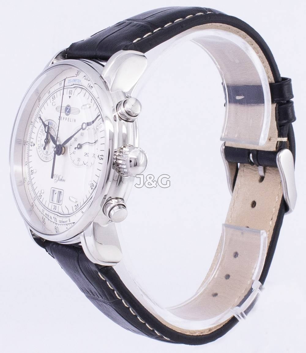 Zeppelin Date display Black Leather Male Z76901. A brand-new Zeppelin watch featuring a Black dial and a Leather strap. Angled view. - view 2