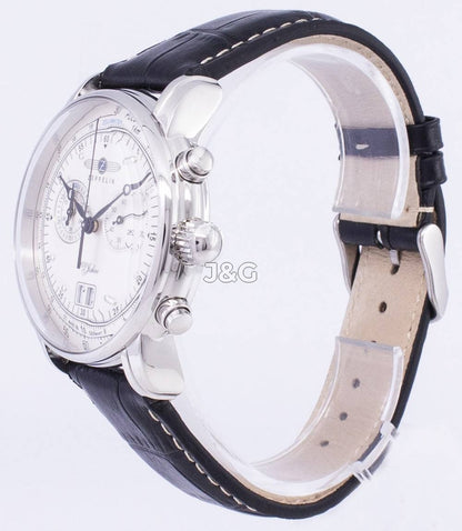 Zeppelin Date display Black Leather Male Z76901. A brand-new Zeppelin watch featuring a Black dial and a Leather strap. Angled view. - view 2